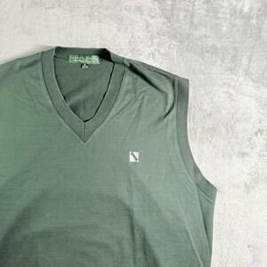 VTG Robert Bryan Mens XL V Neck Sleeveless Vest Pullover Cotton Green Golf Logo
